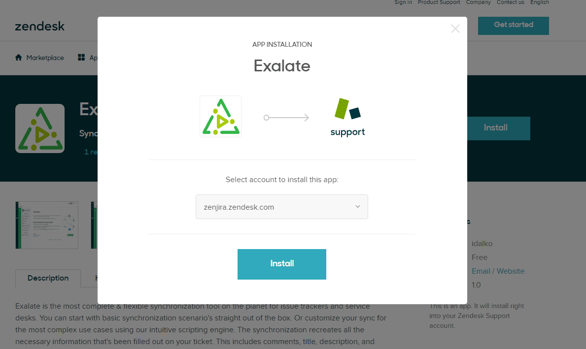 install exalate on Zendesk
