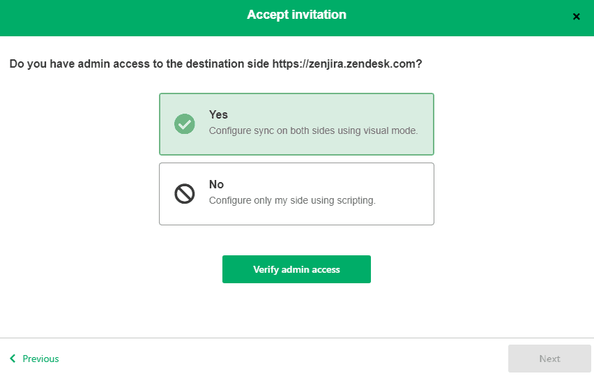 admin access to destination side