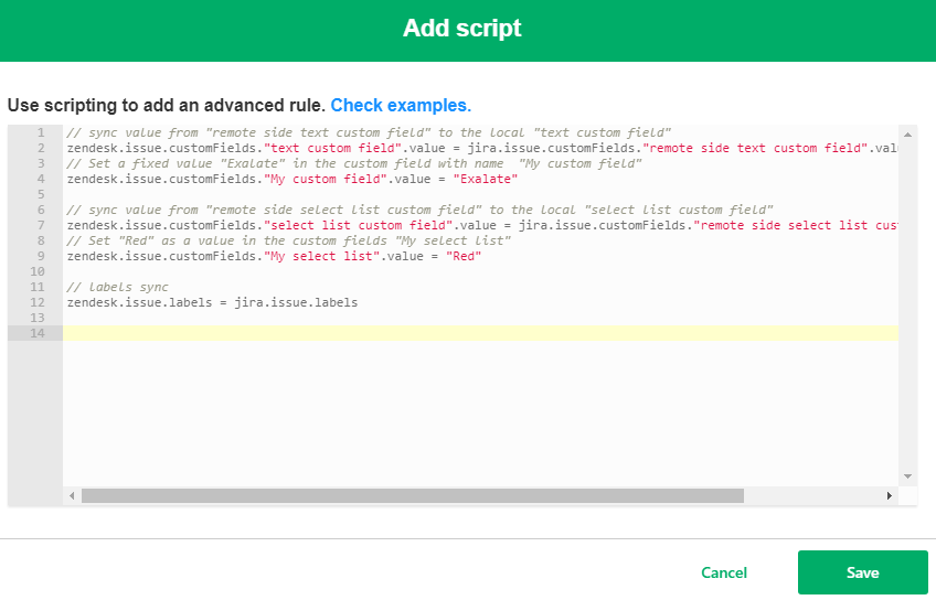 exalate scripting rules for integration