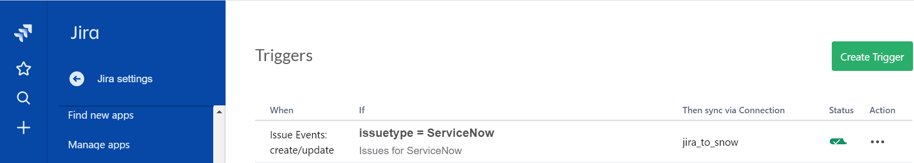 Jira integration trigger for ServiceNow