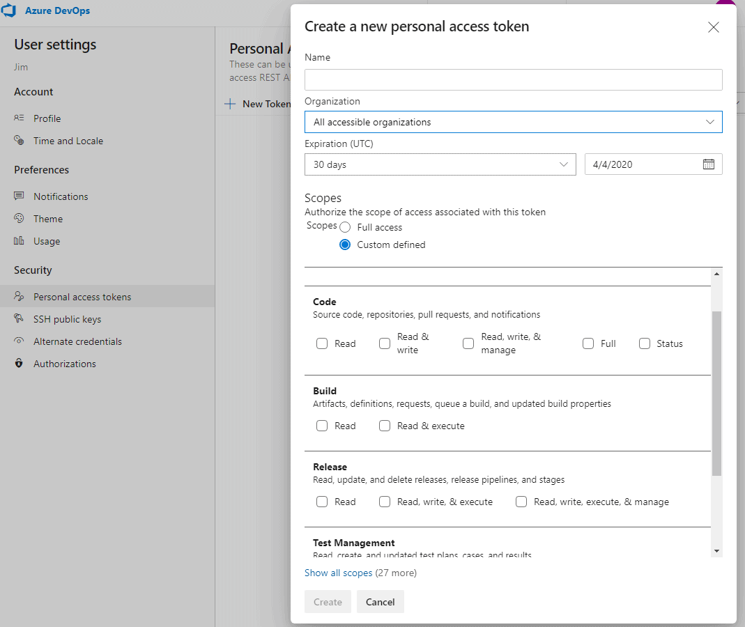 azure devops new personal access token