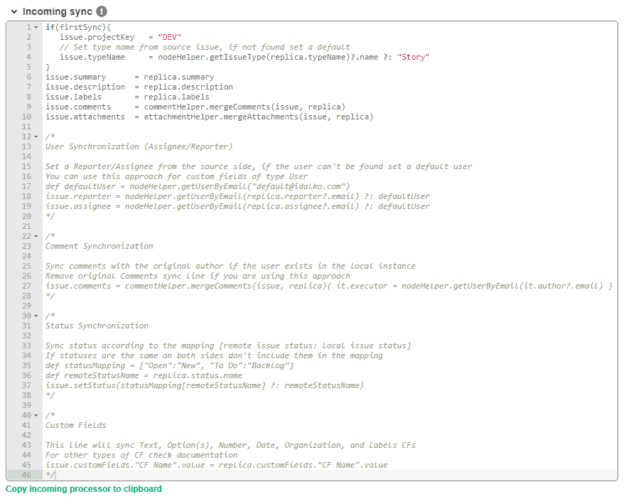 jira server incoming sync