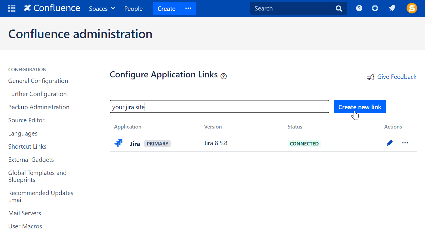 configure application links in confluence 