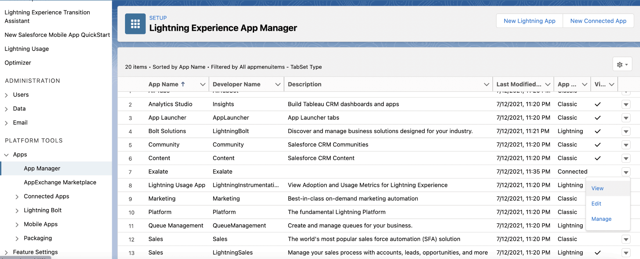 Salesforce Lightening app manager